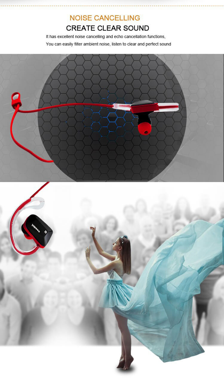 Jabees BSport Wireless Bluetooth Waterproof Headphone APTX NFC Sport Earphone with Microphone - Red