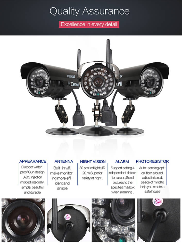 WANSCAM HW0052 IP Camera WiFi 720P ONVIF Motion Detection Waterproof IP66 COMS 1.0 MP Security Camera Black -US Plug