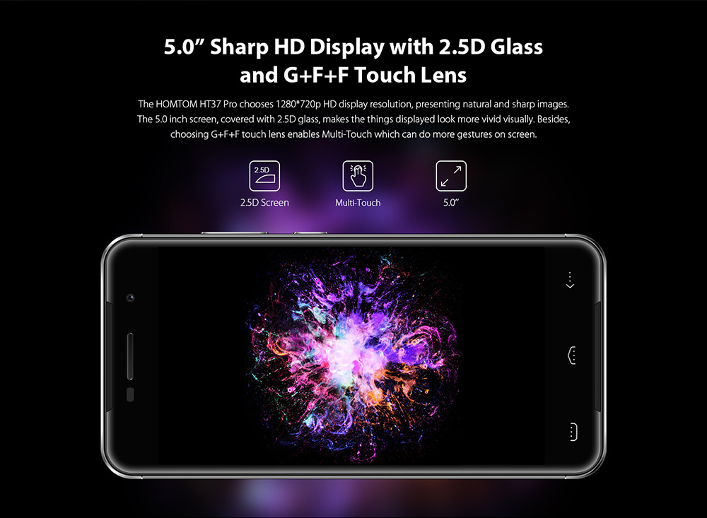 [HK Stock]HOMTOM HT37 Pro 5.0 Inch Smartphone HD 2.5D Screen 3GB RAM 32GB ROM 8.0MP Cam MT6737 Quad Core Android 7.0 Touch ID - Gray