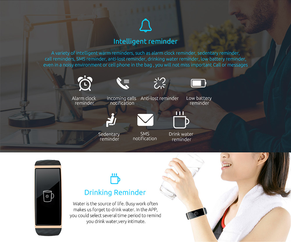 Cubot S1 Smart Wristband Bluetooth Heart Rate Monitor Air Pressure/Temperature Monitor Health Tracker IP67 Water Resistant Compatible with iOS Android - Gold