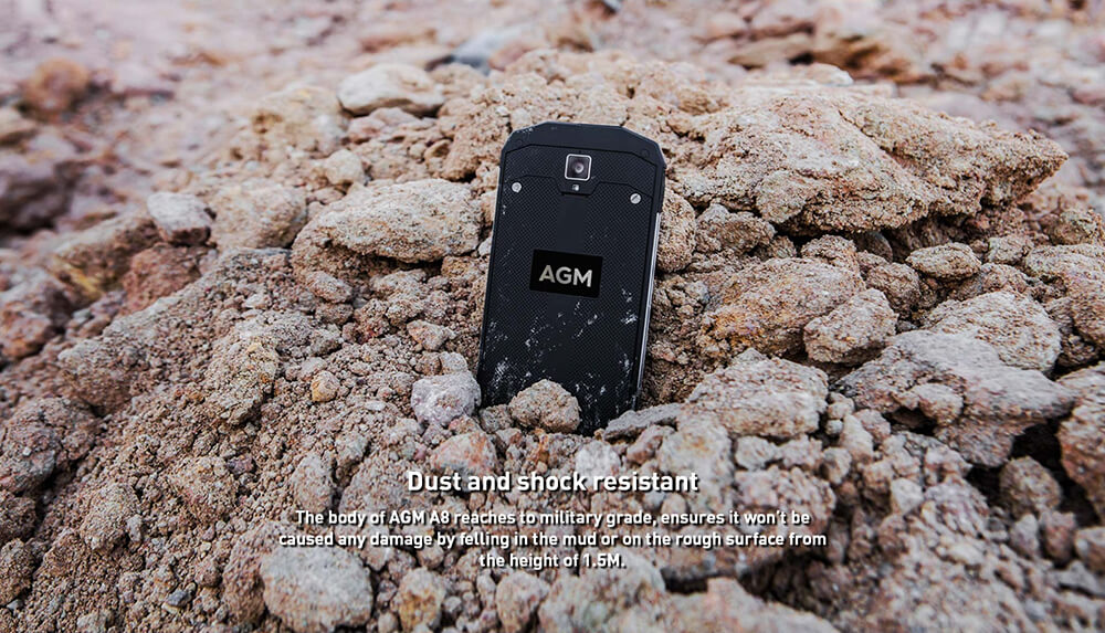 [HK Stock]AGM A8 SE 5.0 Inch 4G LTE Smartphone IP68 Waterproof 4GB 64GB Qualcomm MSM8916 Quad Core 13.0MP Cam Android 7.0 OTG NFC 4050mAh - Black