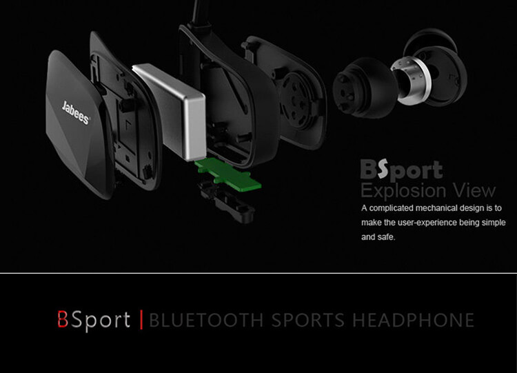 Jabees BSport Wireless Bluetooth Waterproof Headphone APTX NFC Sport Earphone with Microphone - Red