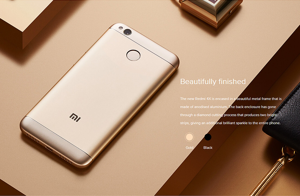 [HK Stock][Package B][Official Global Version]Xiaomi Redmi 4X 5.0 Inch 4G LTE Smartphone 3GB 32GB HD Screen Qualcomm Snapdragon 435 (Gold) + Tempered Glass + Soft Case
