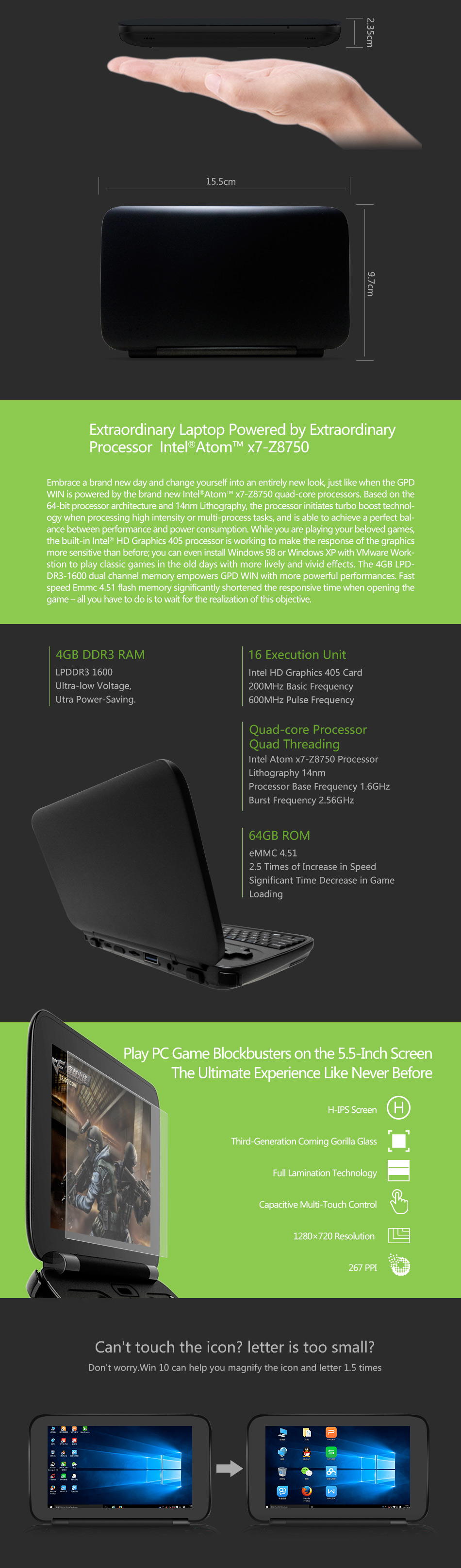 GPD Win Intel Z8750 Windows 10 4GB/64GB Gamepad Tablet PC - Black