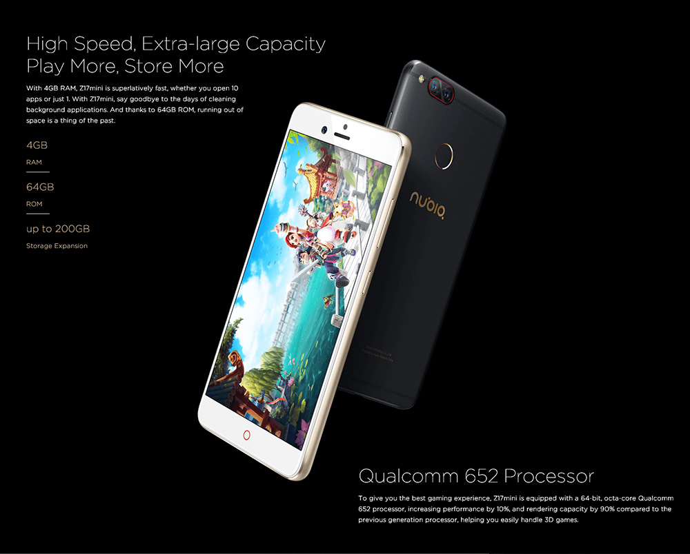 ZTE Nubia Z17mini 5.2 Inch 4G LTE Smartphone Dual Rear Cam 13.0MP FHD Screen 6GB 64GB Snapdragon 653 Octa Core Metal Unibody Touch ID NFC - Red