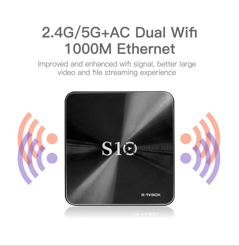 R-TV BOX S10 KODI 17.3 DDR4 3GB eMMC 16GB Android 7.1 4K TV Box S912 AC WIFI Gigabit LAN Bluetooth 4.1