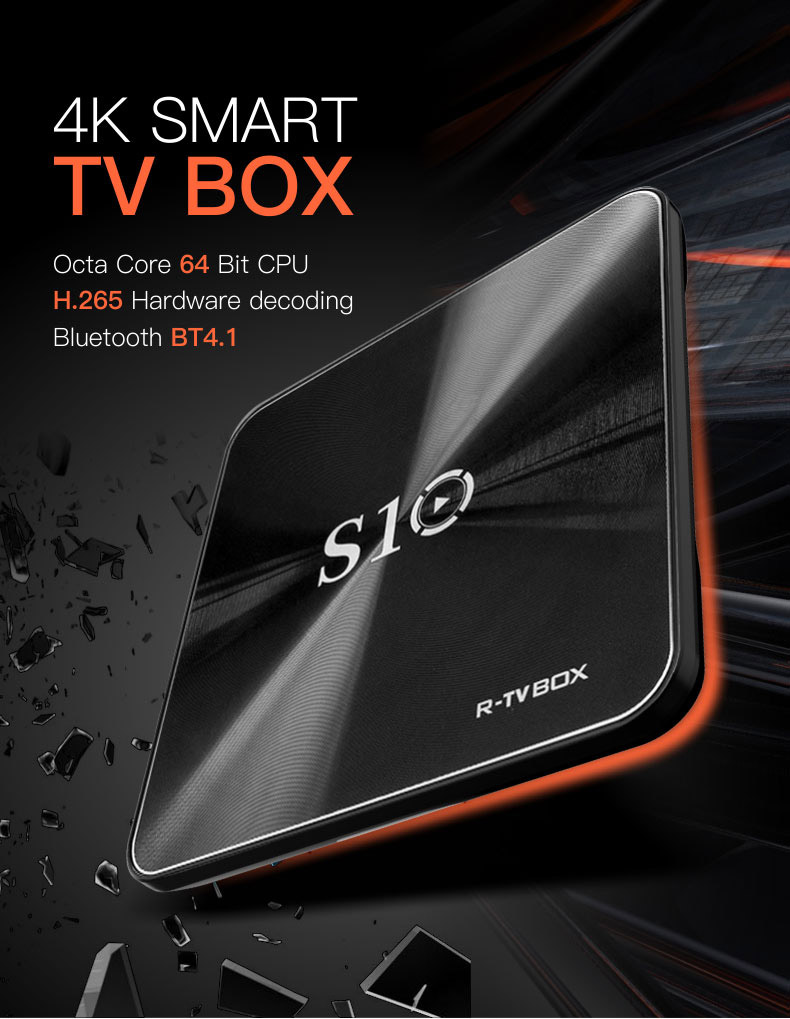 R-TV BOX S10 KODI 17.3 DDR4 3GB eMMC 16GB Android 7.1 4K TV Box S912 AC WIFI Gigabit LAN Bluetooth 4.1