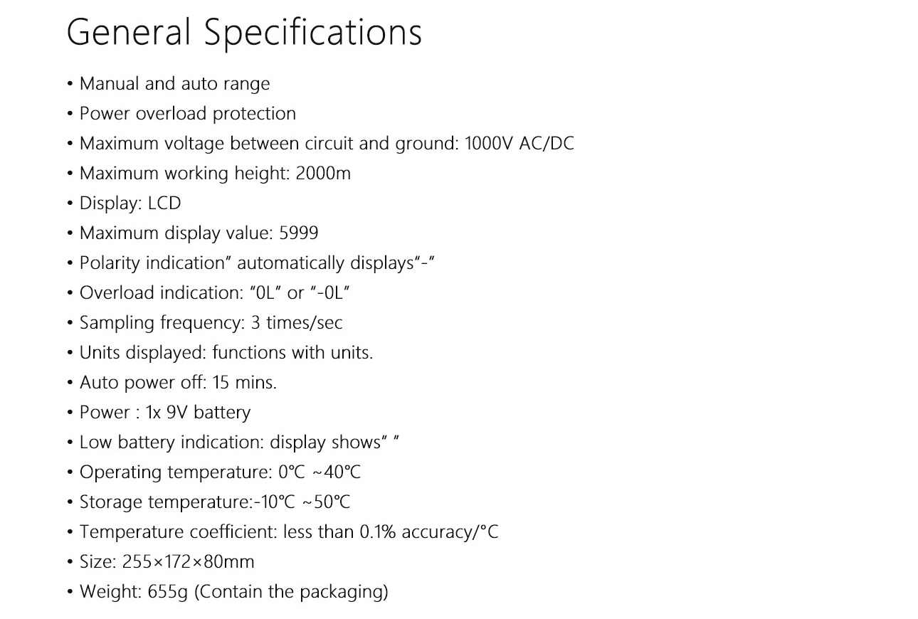 Mastech MS2601 12mm Voltage Current Resistance Diodes Digital Tester