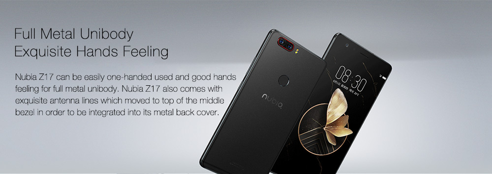 ZTE Nubia Z17 5.5 Inch 4G LTE Smartphone 6GB 64GB Dual Rear Cam 12.0MP+23.0MP Snapdragon 835 Octa Core Android 7.1 NFC Fast Charge QC4+ Bass Sound - Black