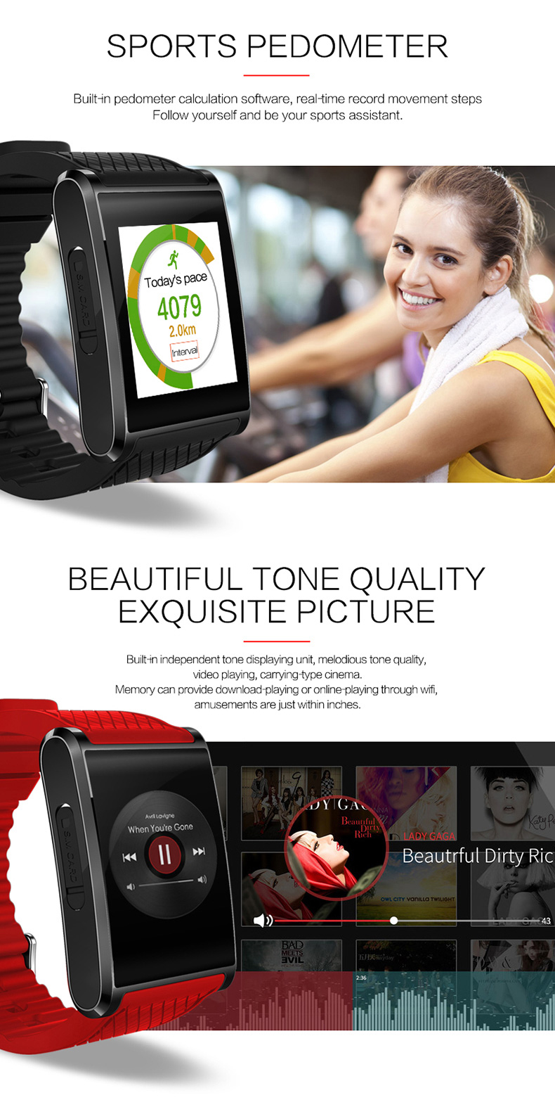 X11 3G Smartwatch Phone Android 5.1 MTK6580 Quad Core 1.3GHz 512MB RAM 4GB ROM GPS Bluetooth 4.0 - Black
