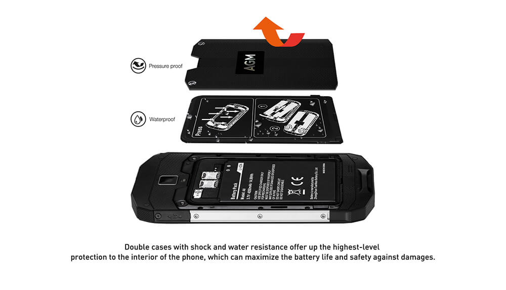 [HK Stock]AGM A8 SE 5.0 Inch 4G LTE Smartphone IP68 Waterproof 4GB 64GB Qualcomm MSM8916 Quad Core 13.0MP Cam Android 7.0 OTG NFC 4050mAh - Black