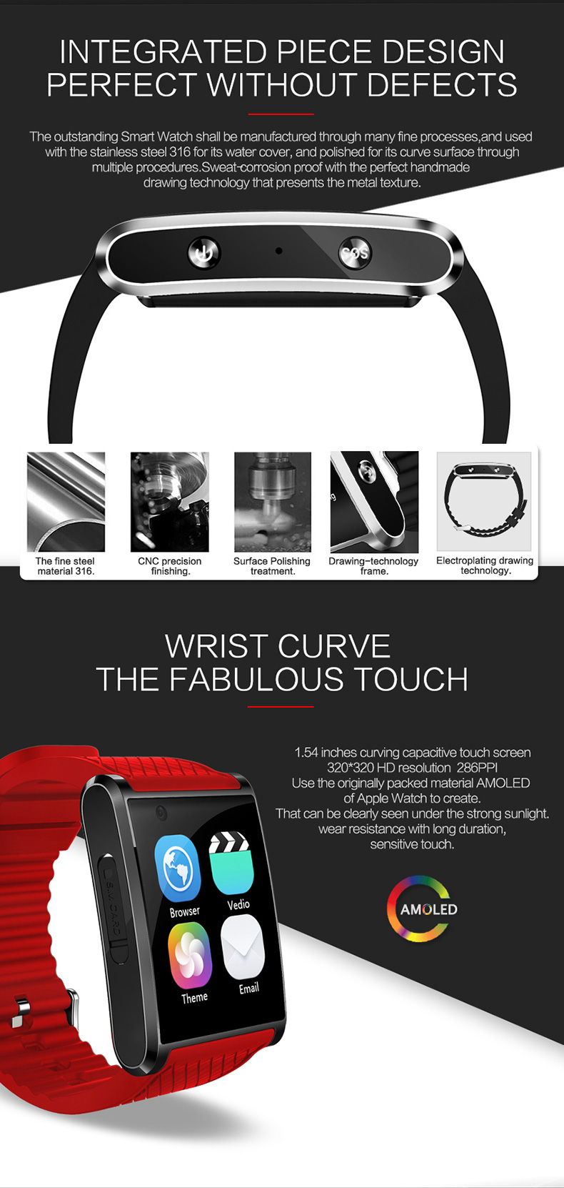 X11 3G Smartwatch Phone Android 5.1 MTK6580 Quad Core 1.3GHz 512MB RAM 4GB ROM GPS Bluetooth 4.0 - Black