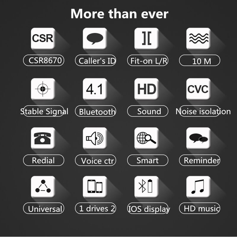 V8S Wireless Bluetooth Headset Stereo Headphone Earphone Sport Handsfree In-ear with Mic Earhook - Black