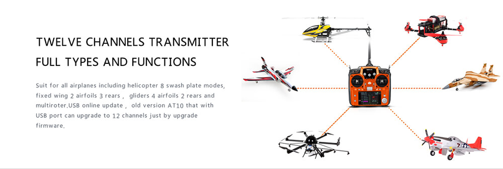 Radiolink AT10II 2.4G 12CH DSSS&FHSS Transmitter with R12DS Receiver Mode 2 - Orange