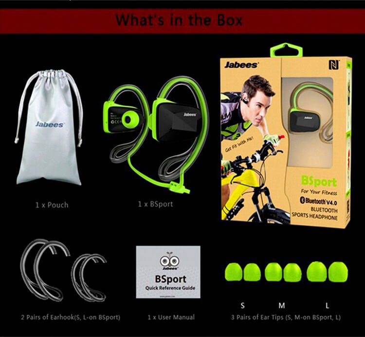 Jabees BSport Wireless Bluetooth Waterproof Headphone APTX NFC Sport Earphone with Microphone - Red