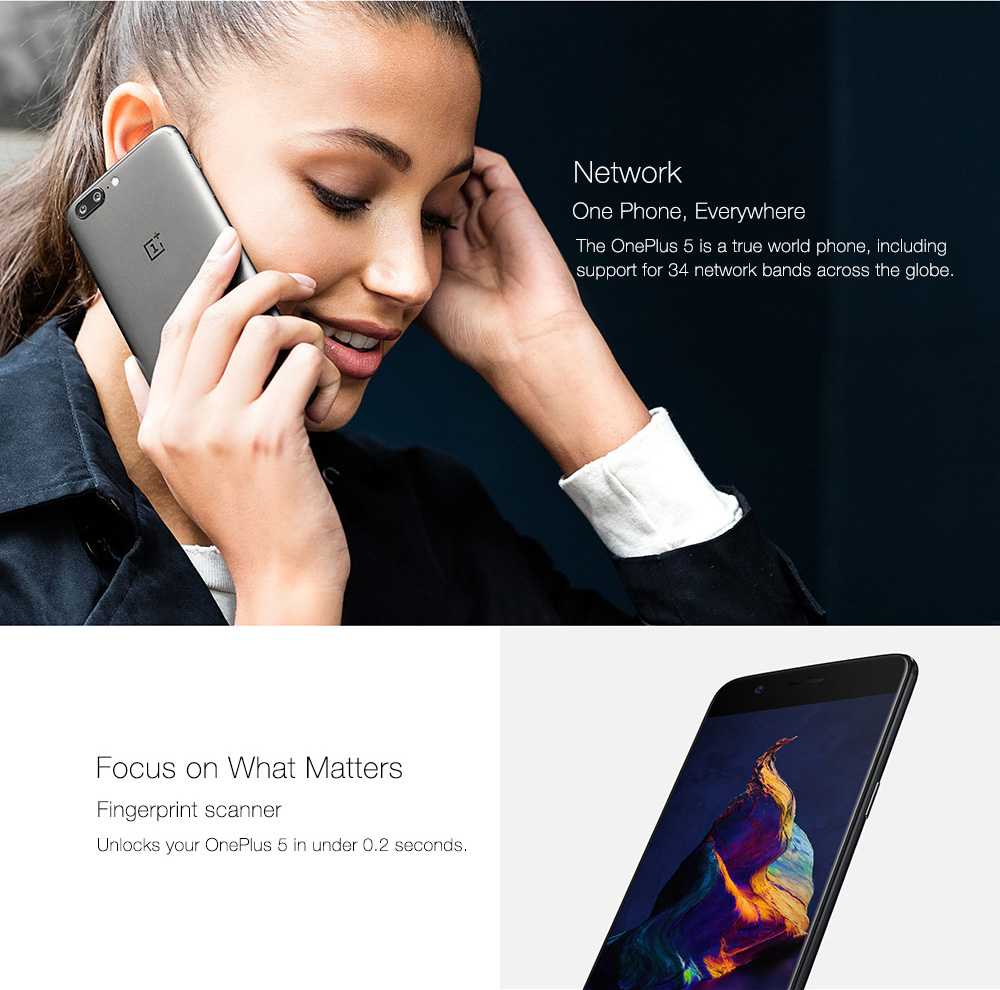 [Official Global ROM]OnePlus 5 5.5 Inch Smartphone FHD 8GB 128GB Snapdragon 835 Octa Core 20.0MP + 16.0MP Dual Rear Cam Android 7.1 NFC Dash Charge Touch ID Type C - Midnight Black