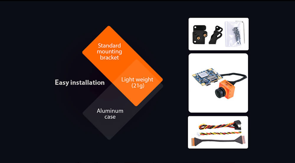 Runcam Split FPV Camera with WiFi 1080P DVR 2.5mm FOV 130 165 Degree NTSC/PAL Support 64G TF - Black