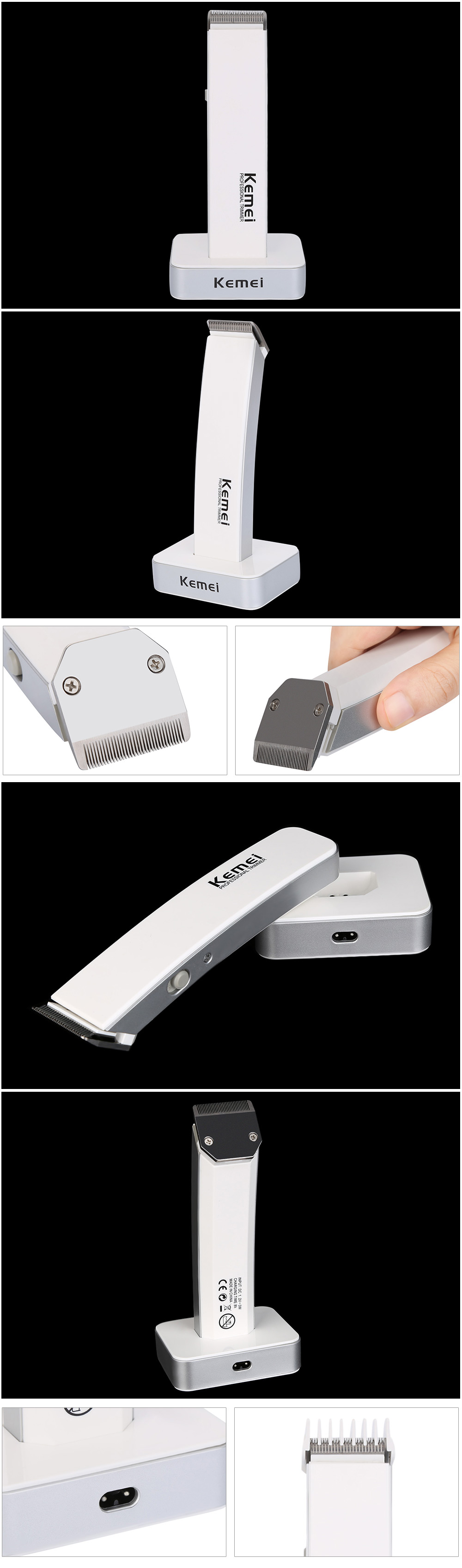 Kemei KM-619 Portable Electric Hair Trimmer Clipper -Black
