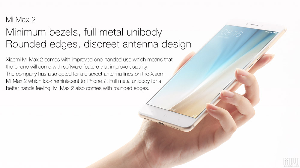 Xiaomi Mi Max 2 6.44 Inch  5300mAh Smartphone FHD 4GB 64GB Snapdragon 625 Octa Core 12.0MP Cam Android 7.1 Metal Body QC3.0 IR Remote Control - Gold