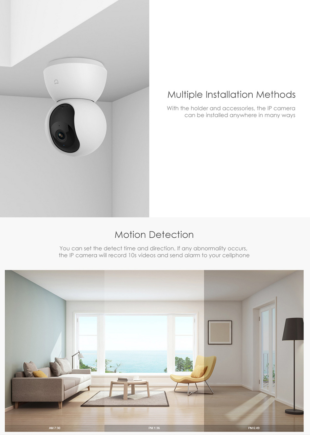 Xiaomi Mijia Smart IP Camera Pan-tilt Version 720P WiFi Connection Night Vision 360 Degree View Motion Detection - White