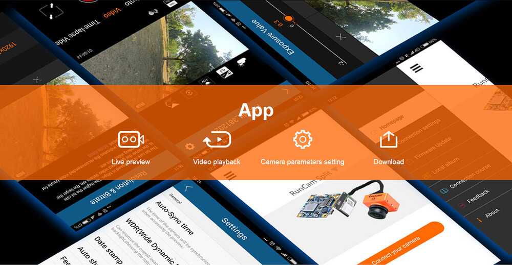 Runcam Split FPV Camera with WiFi 1080P DVR 2.5mm FOV 130 165 Degree NTSC/PAL Support 64G TF - Orange