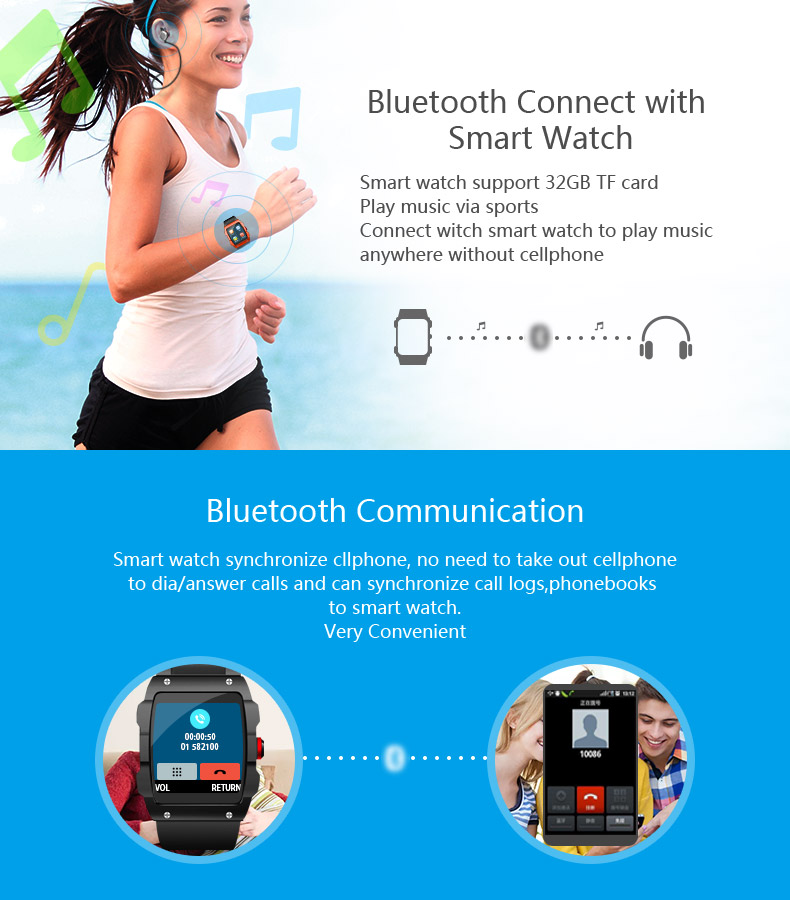 W01 Smart Watch MTK2503 Bluetooth 4.0 GPS Activity Tracker Pedometer Sedentary Reminder Compatible with IOS Android - Black