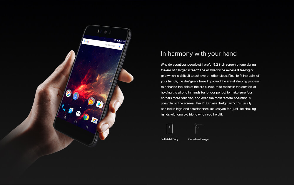 Geotel Amigo 5.2 Inch Smartphone HD 3GB RAM 32GB ROM 13.0MP MTK6753 Octa Core 1.3GHz Android 7.0 Touch ID 3000mAh  - Black