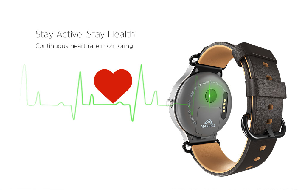 Makibes Talk T1 3G Smartwatch Phone 1.39 Inch AMOLED Screen MTK6580 Heart Rate Monitor GPS Google Play Google Now 512MB RAM 8GB ROM for Android iOS - Black