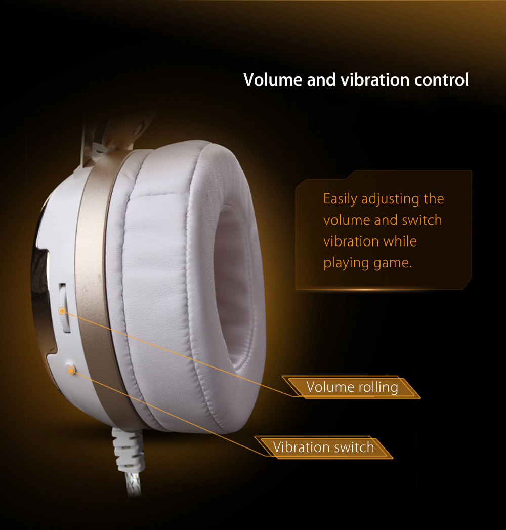 Vots Surround Sound Gaming Headset Headphone with Mic LED Luminescence USB Plug - White + Blue