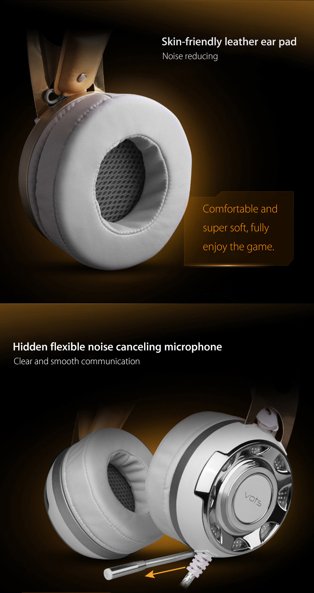 Vots Surround Sound Gaming Headset Headphone with Mic LED Luminescence USB Plug - White + Blue