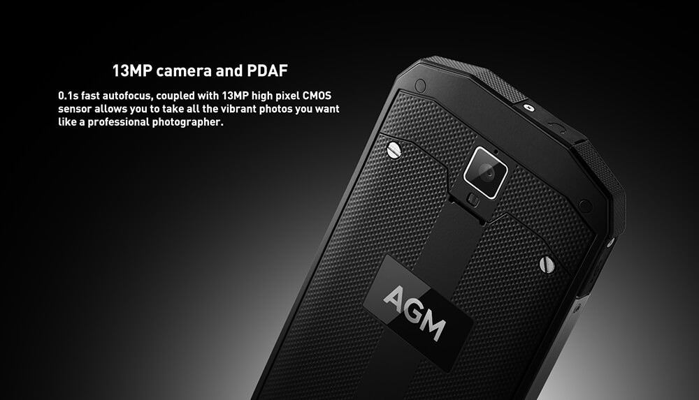 [HK Stock][EU Version]AGM A8 5.0 Inch 4G LTE Smartphone IP68 Waterproof 4GB 64GB Qualcomm MSM8916 Quad Core 13.0MP Cam Android 7.0 OTG NFC 4050mAh - Black