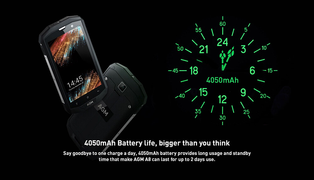 [HK Stock]AGM A8 SE 5.0 Inch 4G LTE Smartphone IP68 Waterproof 4GB 64GB Qualcomm MSM8916 Quad Core 13.0MP Cam Android 7.0 OTG NFC 4050mAh - Black