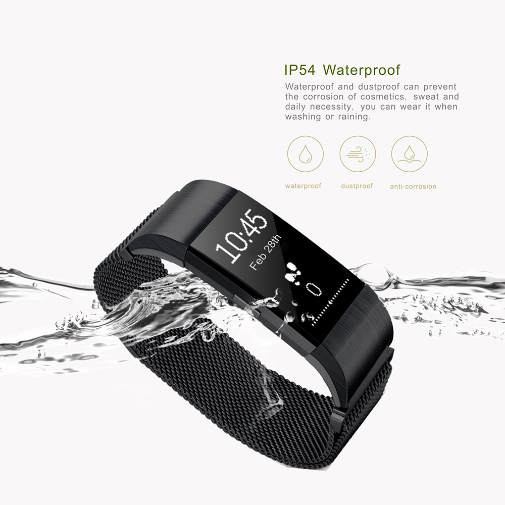 S18 Smart Wrist Band Bluetooth Heart Rate Blood Pressure Monitor Smart Bracelet Health Tracker IP54 Water Resistant Compatible with iOS Android - Silver