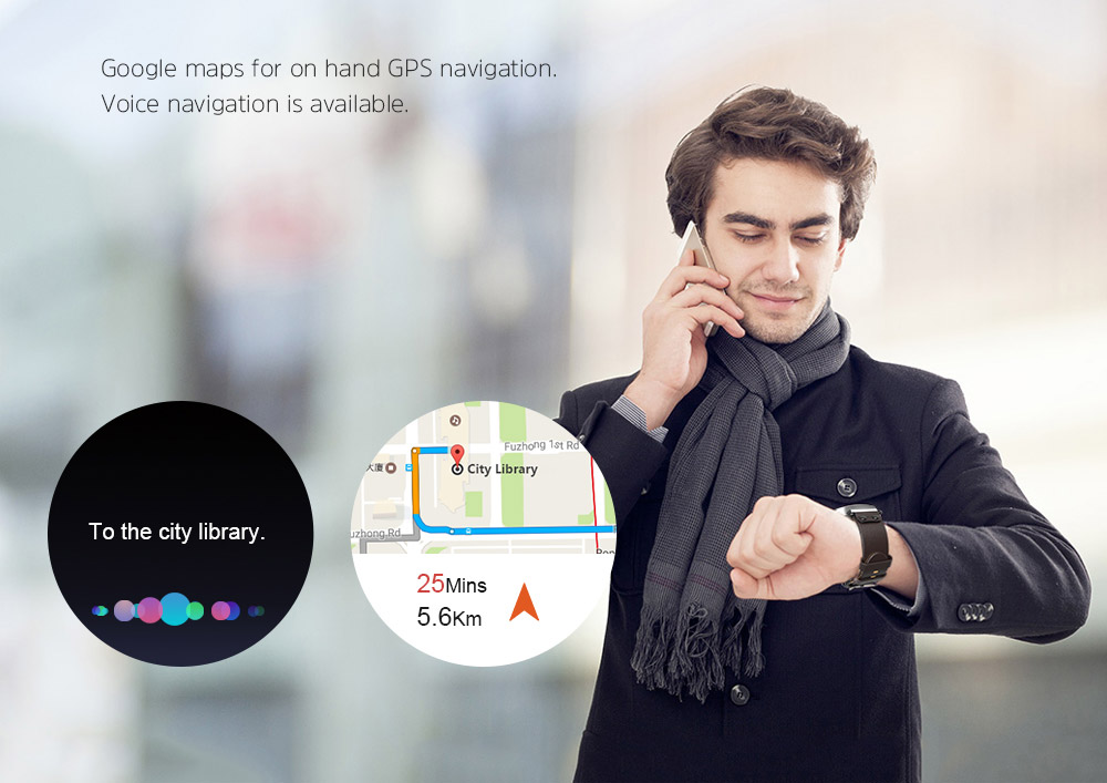 Makibes Talk T1 3G Smartwatch Phone 1.39 Inch AMOLED Screen MTK6580 Heart Rate Monitor GPS Google Play Google Now 512MB RAM 8GB ROM for Android iOS - Black