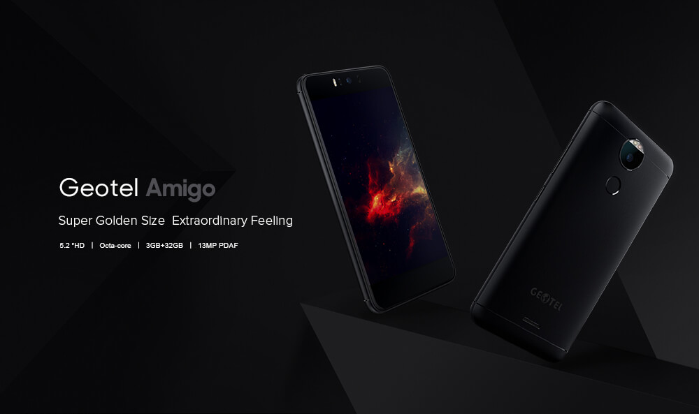 Geotel Amigo 5.2 Inch Smartphone HD 3GB RAM 32GB ROM 13.0MP MTK6753 Octa Core 1.3GHz Android 7.0 Touch ID 3000mAh  - Black