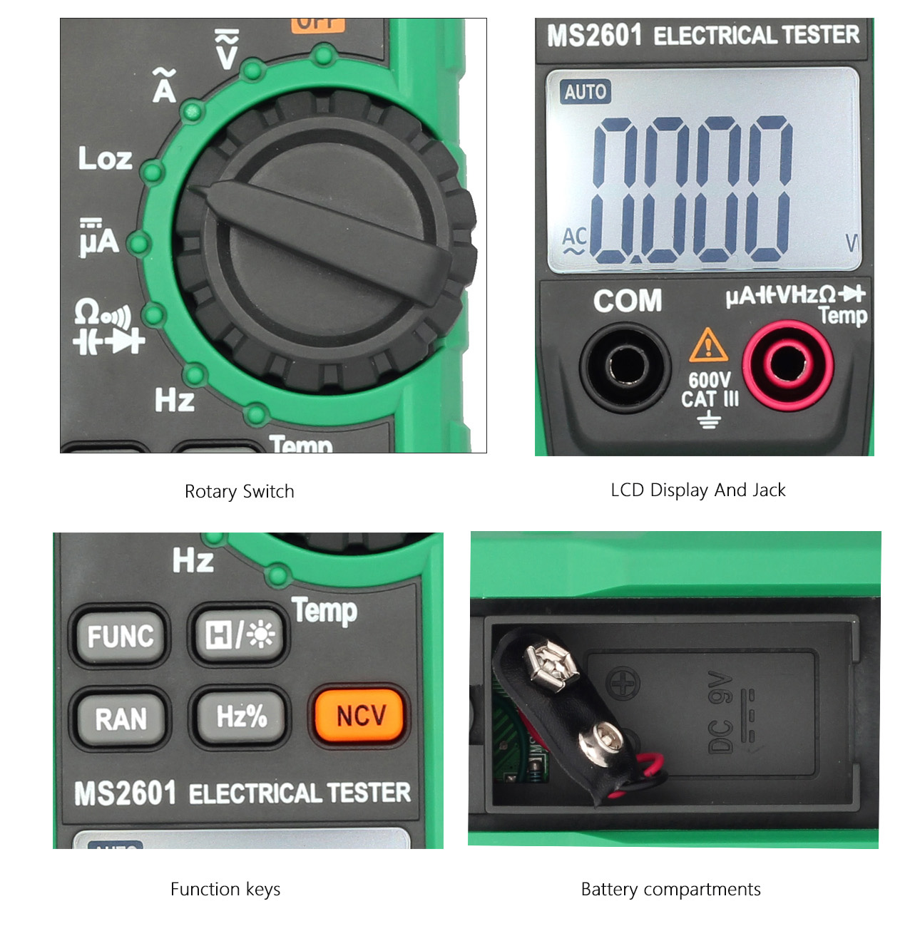 Mastech MS2601 12mm Voltage Current Resistance Diodes Digital Tester