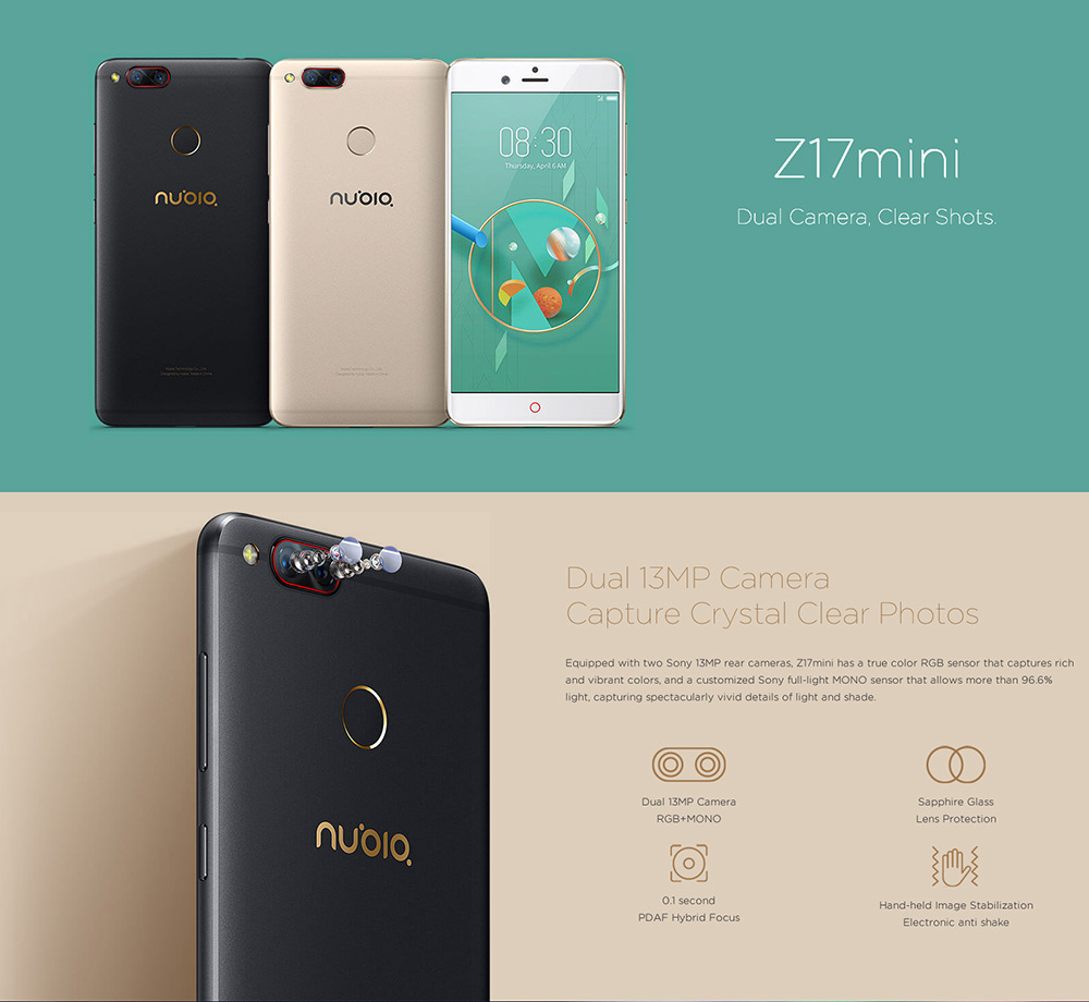 ZTE Nubia Z17mini 5.2 Inch 4G LTE Smartphone Dual Rear Cam 13.0MP FHD Screen 6GB 64GB Snapdragon 653 Octa Core Metal Unibody Touch ID NFC - Red