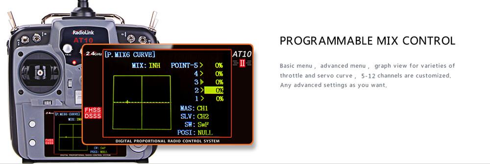 Radiolink AT10II 2.4G 12CH DSSS&FHSS Transmitter with R12DS Receiver Mode 2 - Orange