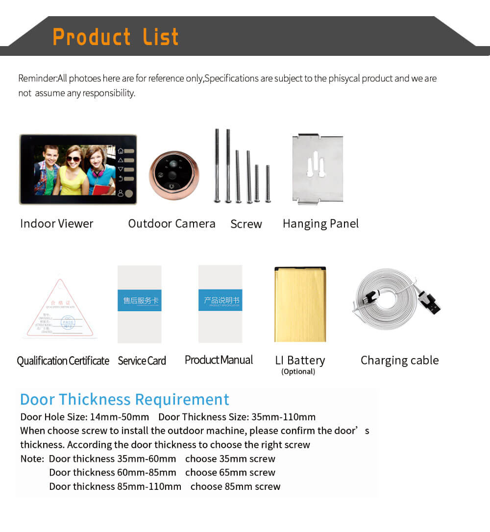 Danmini YB-43CHD-M Digital Peephole Viewer Camera 2MP 4.3 inch PIR Motion Sensor IR Night Vision Door Bell -Gold