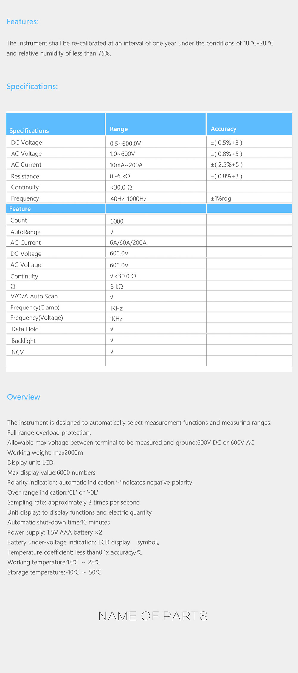 BSIDE ACM24 Digital Clamp Meter with 6000 Counts Data Hold Auto Range