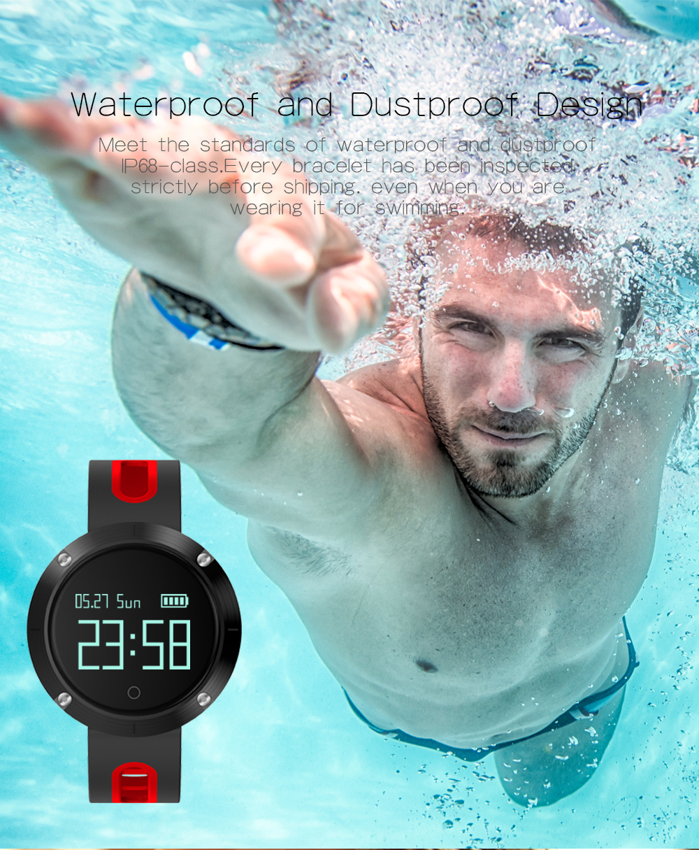 Makibes DM58 Smart Watch Bluetooth Heart Rate Blood Pressure Monitor Health Tracker IP68 Water Resistant Compatible with iOS Android - Black