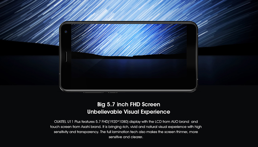 [HK Stock]Oukitel U11 Plus 5.7 Inch Smartphone FHD Screen 4GB RAM 64GB ROM MT6750T Octa Core 13.0MP Cam Android 7.0 Touch ID 3700mAh - Blue
