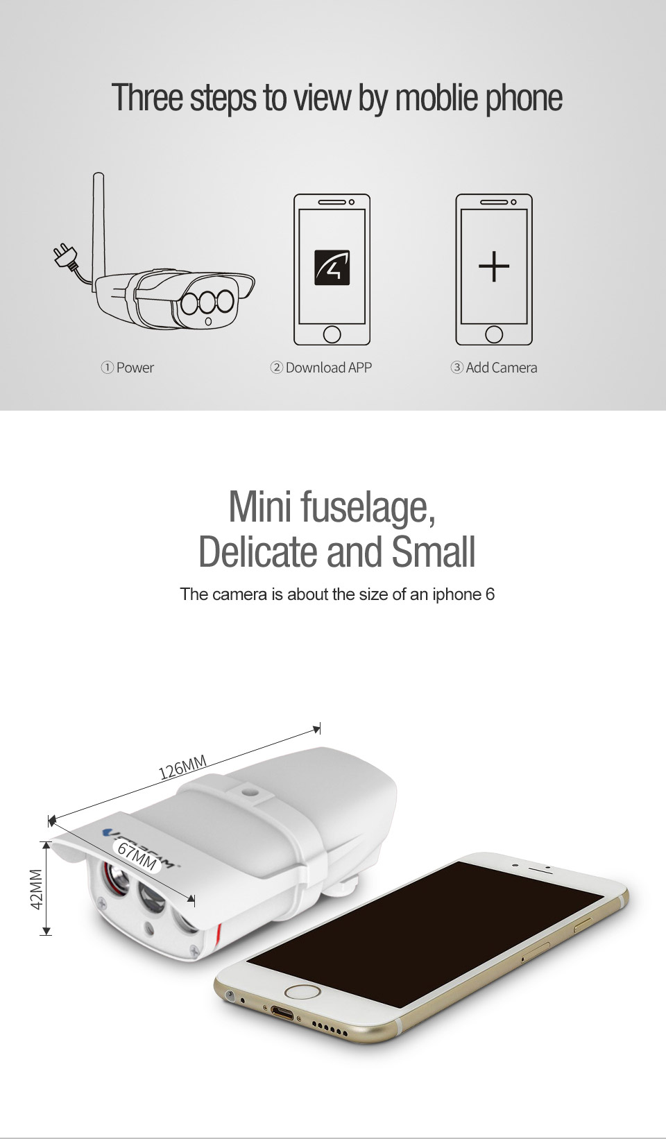 VStarcam C16S Outdoor IP Camera 2.0MP H.264 Waterproof IP67 Wireless Motion Detection Built-in IR-cut Night Vision Security Camera -White