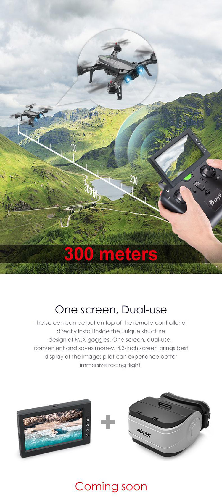 MJX Bugs 6 Brushless 5.8G FPV Racing Quadcopter with 720P HD Camera 4.3 Inch Monitor RTF - Black