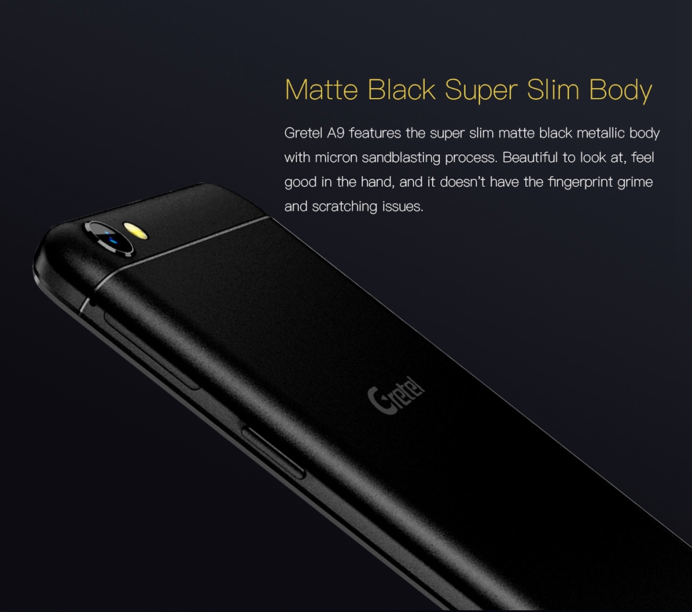 [HK Stock]Gretel A9 5.0 Inch 4G LTE Smartphone HD Screen 2GB RAM 16GB ROM 13.0MP Cam MT6737 Quad Core Android 7.0 Touch ID Full Metal Body - Black