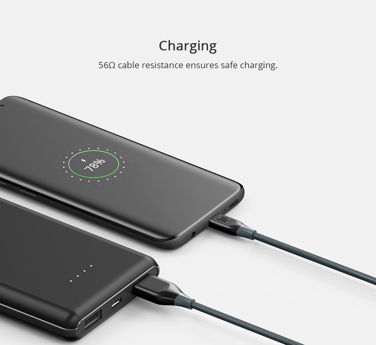 Tronsmart 1m*1  USB A TO Type-C Cable Sync & Charging Cable for Type-C Supported Devices - Gray+Black