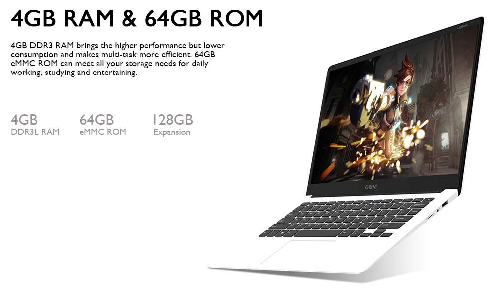 CHUWI LapBook 14.1" Laptop Windows10 4GB/64GB Intel Apollo Lake Celeron N3450 Quad Core 2.2GHz 1920*1280 - Grey