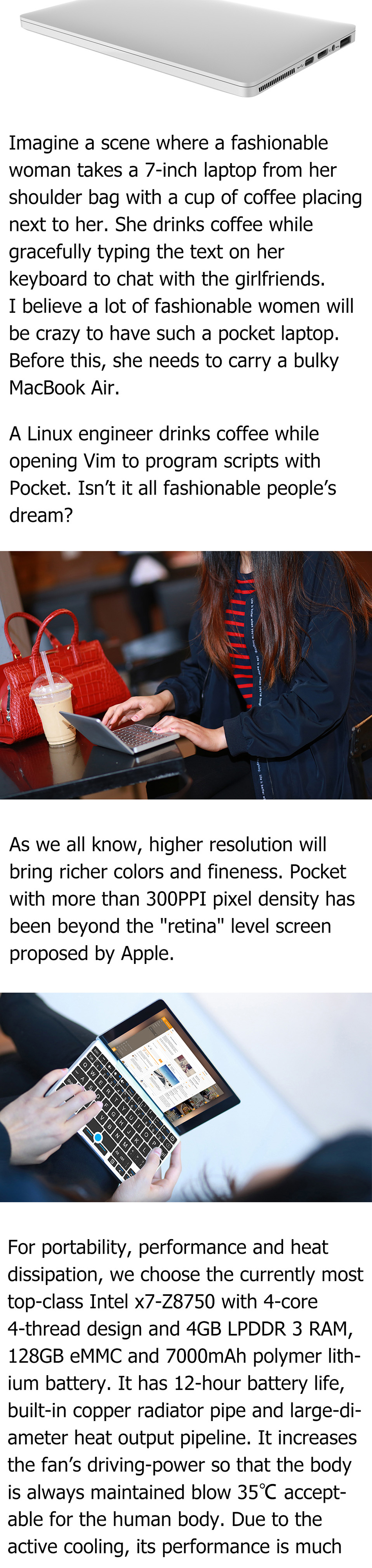 GPD Pocket 7 Inch Tablet PC Licensed Windows10 Intel Atom Z8750 8GB RAM 128GB ROM AC WIFI Bluetooth4.1 Type C 7000mAh Battery 1920*1200 IPS Touch Display