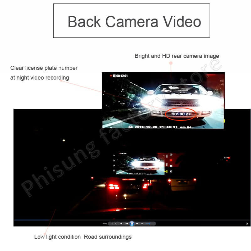 Phisung HD Rear View Camera 120 Degrees Wide Angle Auto Reverse Parking Waterproof Camera HD Night Vision - Black
