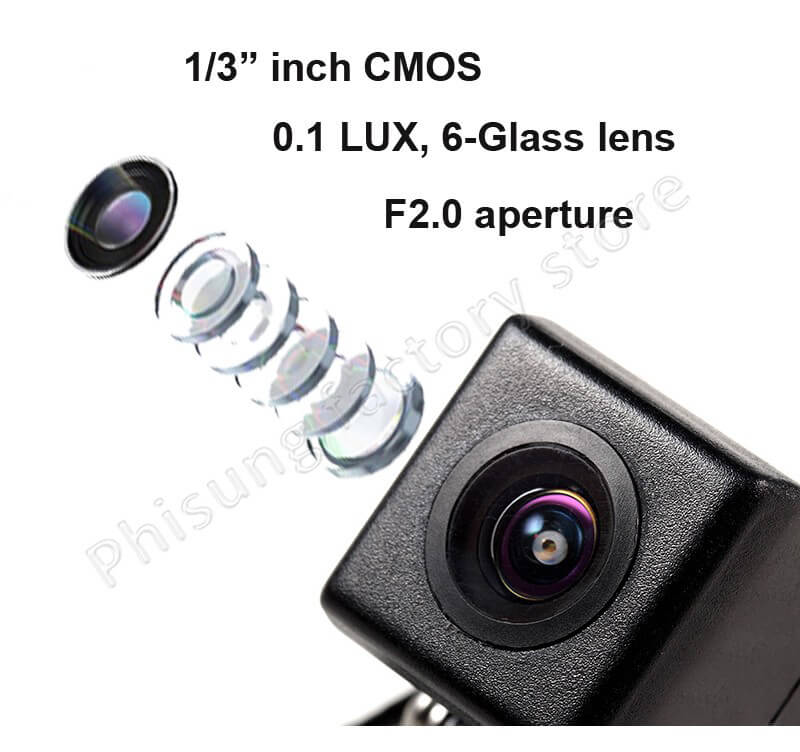 Phisung HD Rear View Camera 120 Degrees Wide Angle Auto Reverse Parking Waterproof Camera HD Night Vision - Black